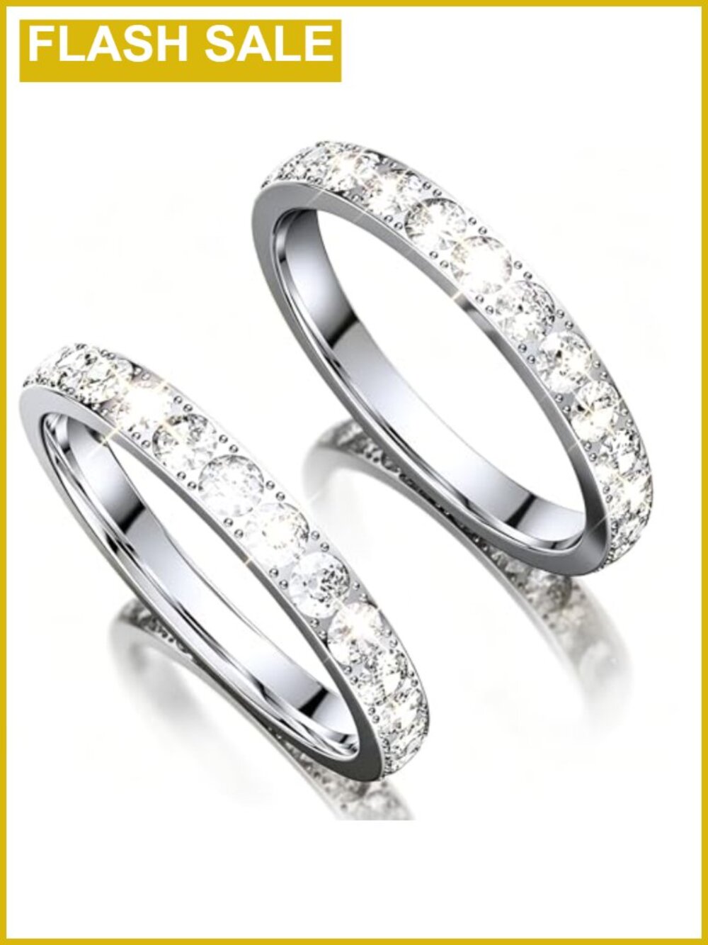 2-Pack 14K Gold Plated Stackable Cubic Zirconia Eternity Bands for Women Ring